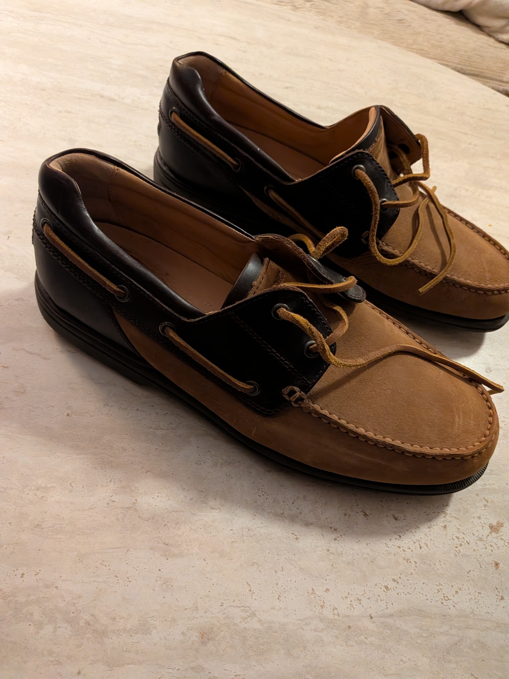 Rockport Two-Tone Tan and Dark Brown Men’s Moc-Toe Boat Shoes